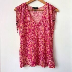 Lauren Ralph Lauren Silk Tank Top Womens M Y2K Boho Hippie Pink Retro‎ Paisley
